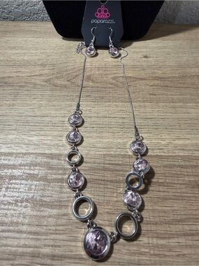 paparazzi Silver-Tone Necklace & Earrings with Light Pink Gems